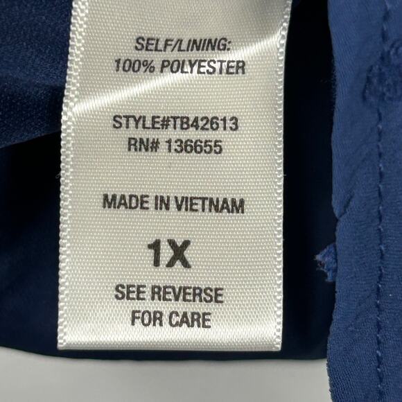 Beacon Apparel Blouse Womens 1X Navy Blue Swiss Dot Faux Wrap Long Sleeve - Picture 5 of 12